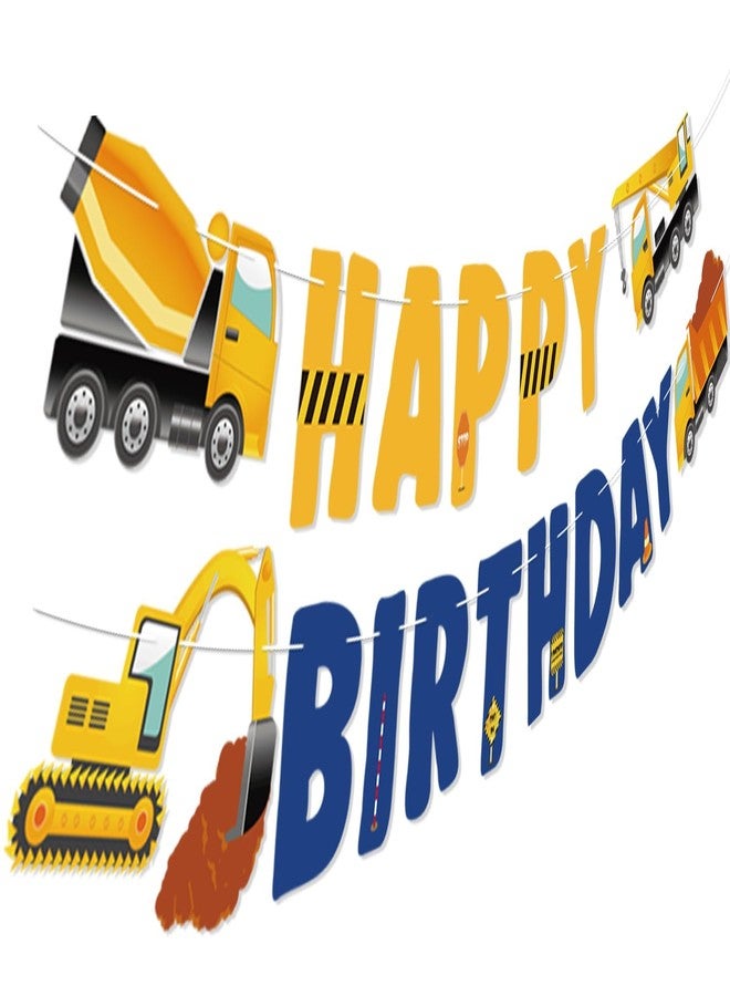 PIXHOTUL Construction Birthday Banner - Pre-strung Excavator HAPPY BIRTHDAY Banner for Baby Boy Toddler Kids Birthday Truck Party Decorations - Image 1